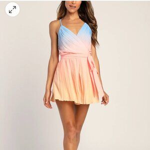 ShopModa Pleat The Way Blue & Pink Ombre Chiffon Pleated Romper Size M